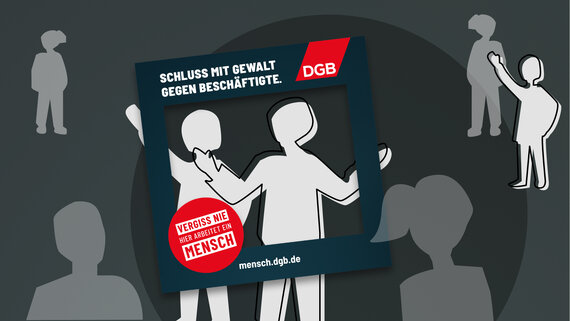 Illustrative Abbildung mit Personen und einem Selfierahmen